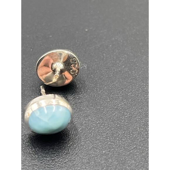 Sterling silver Bezel Set Blue Larimar Cabochon Small Stud Earrings - Picture 5 of 8